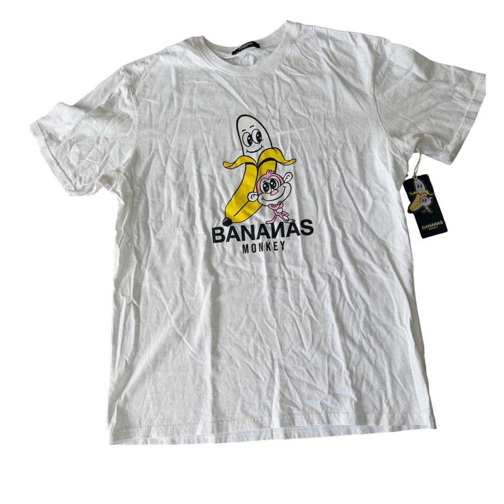 Bananas Monkey Homies Graphic T-Shirt Mens Large White Cotton BMU200102 NWT